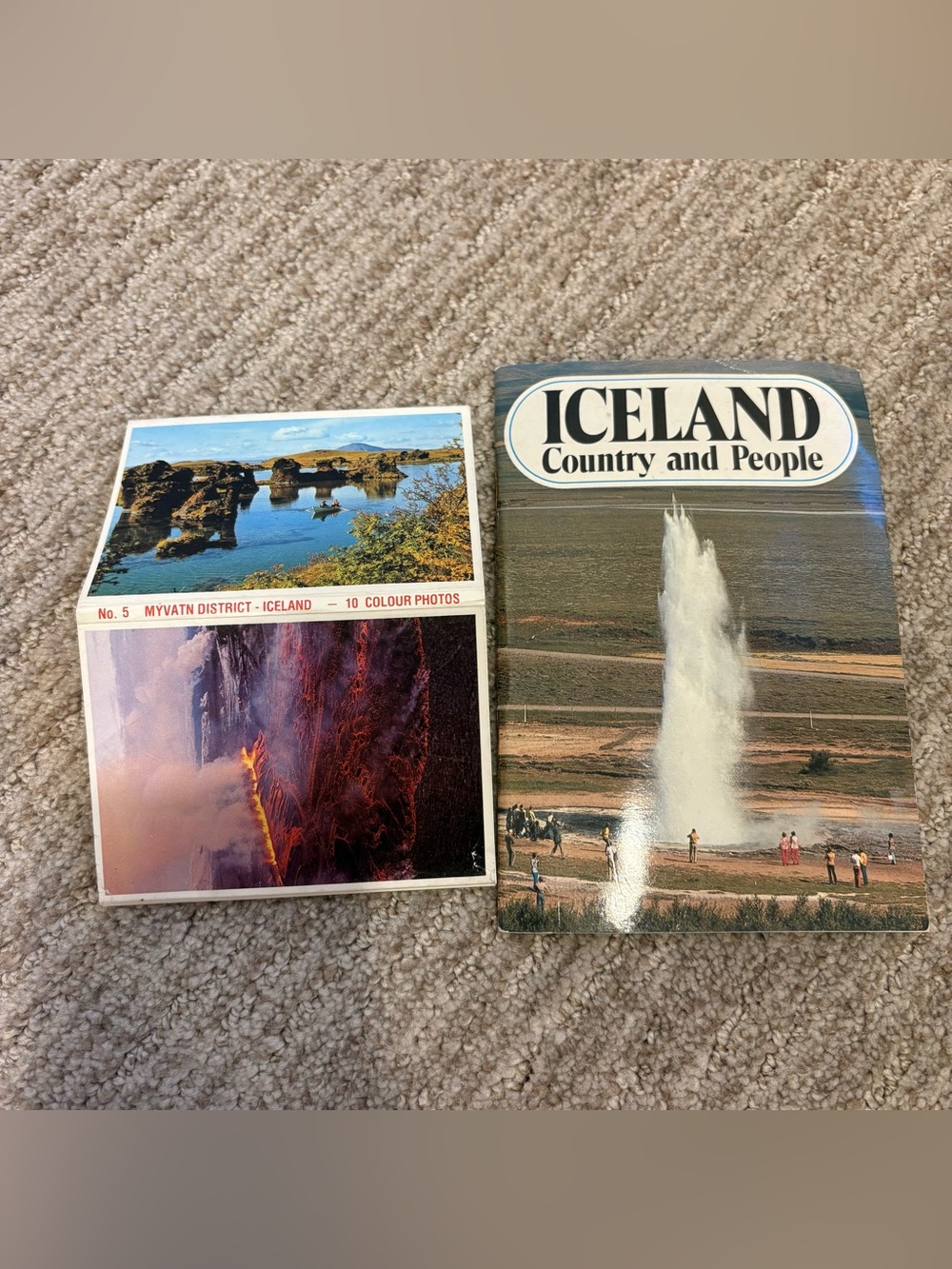 Vintage 70s and 80s Iceland Country and People Book & Mini Iceland Postcard Lot